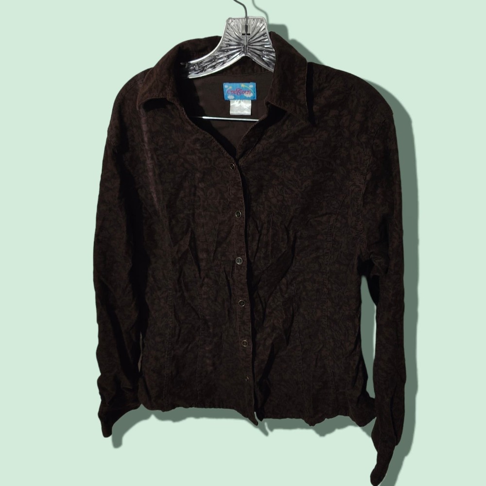 cre8ions Floral Corduroy Brown Top Size Large